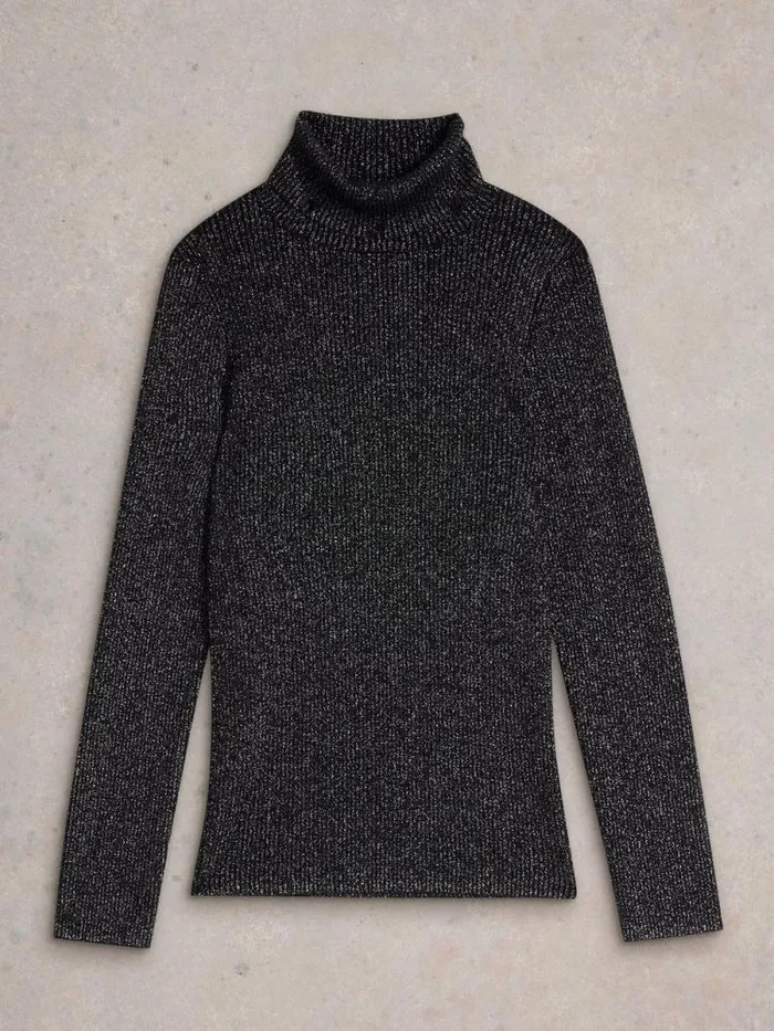 Women LILA SPARKLE RIB ROLL NECK Pure Black White Stuff Knitwear