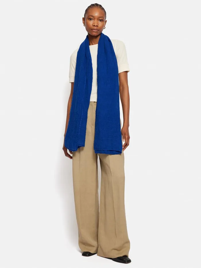 Women Linen Woven Scarf Blue Jigsaw Ponchos and Scarves