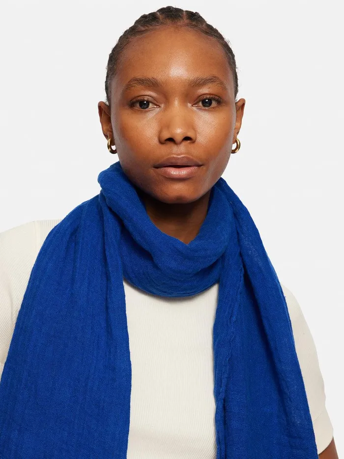 Women Linen Woven Scarf Blue Jigsaw Ponchos and Scarves