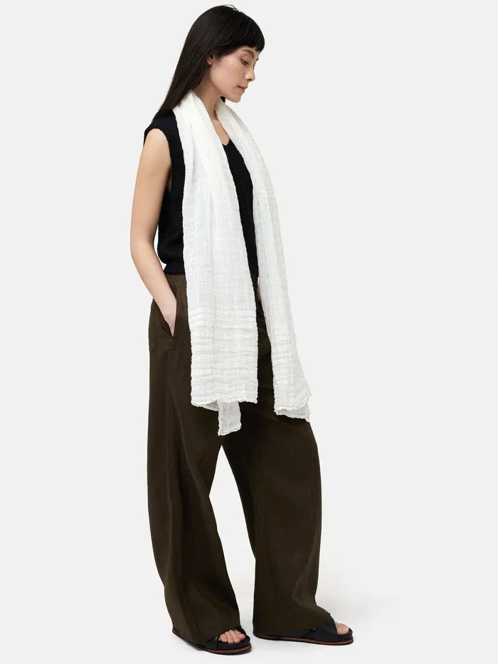 Women Linen Woven Scarf White Jigsaw Ponchos and Scarves