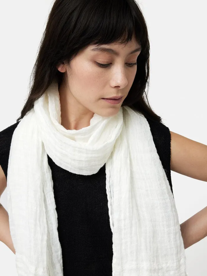 Women Linen Woven Scarf White Jigsaw Ponchos and Scarves