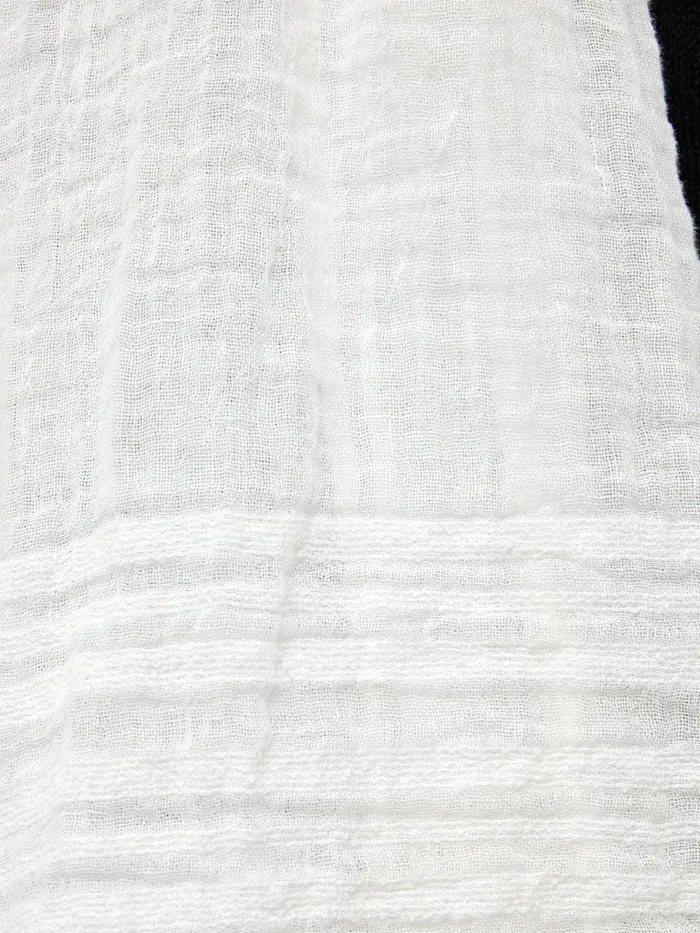 Women Linen Woven Scarf White Jigsaw Ponchos and Scarves