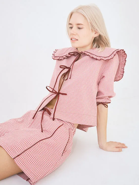 Women Lisa Says Gah Airi Blouse Checks Burgundy Tops