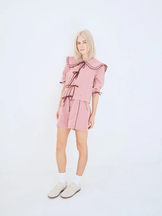 Women Lisa Says Gah Airi Blouse Checks Burgundy Tops