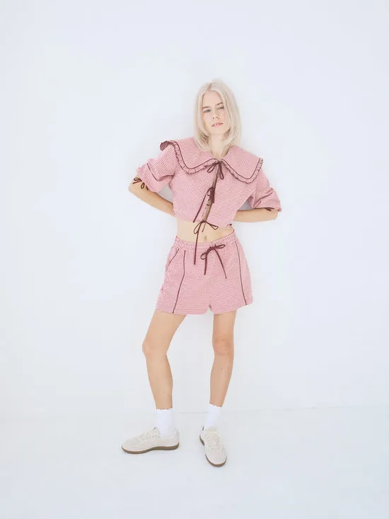 Women Lisa Says Gah Airi Blouse Checks Burgundy Tops