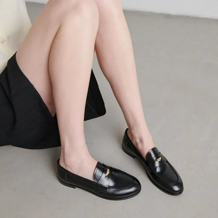 Women Loafers With Gold Inserts Black JONAK Loafers