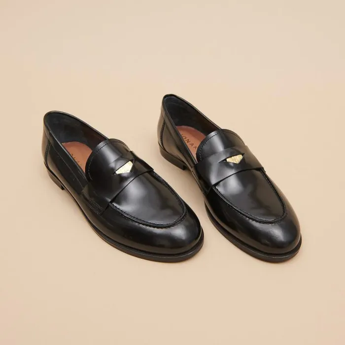 Women Loafers With Gold Inserts Black JONAK Loafers