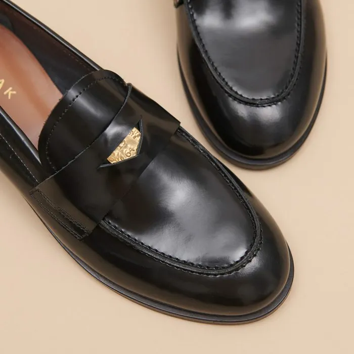 Women Loafers With Gold Inserts Black JONAK Loafers