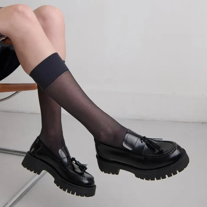 Women Loafers With Notched Sole And Tassel Black JONAK Loafers