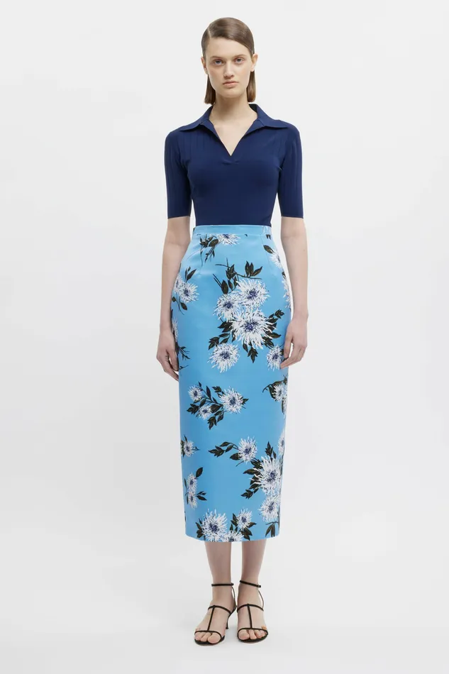 Women Lorelei Skirt In Blue Floral Print Taffeta Faille Skirts Emilia Wickstead