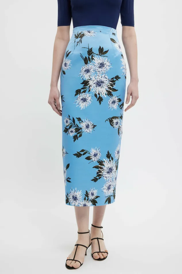 Women Lorelei Skirt In Blue Floral Print Taffeta Faille Skirts Emilia Wickstead