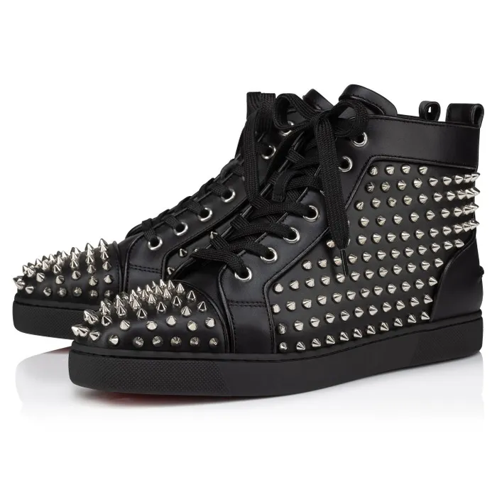 Women Louis Night Spikes HighTop Sneakers 8211 Calf Leather Nappa Leather And Spikes 8211 Black Christian Louboutin Sneakers