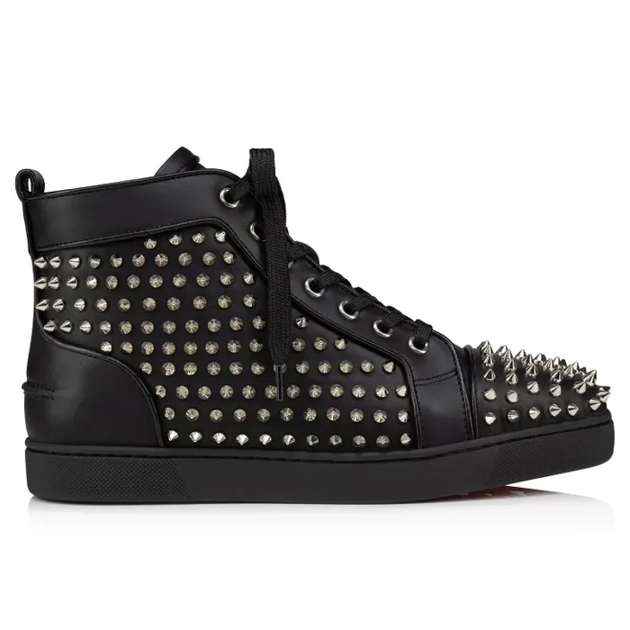 Women Louis Night Spikes HighTop Sneakers 8211 Calf Leather Nappa Leather And Spikes 8211 Black Christian Louboutin Sneakers