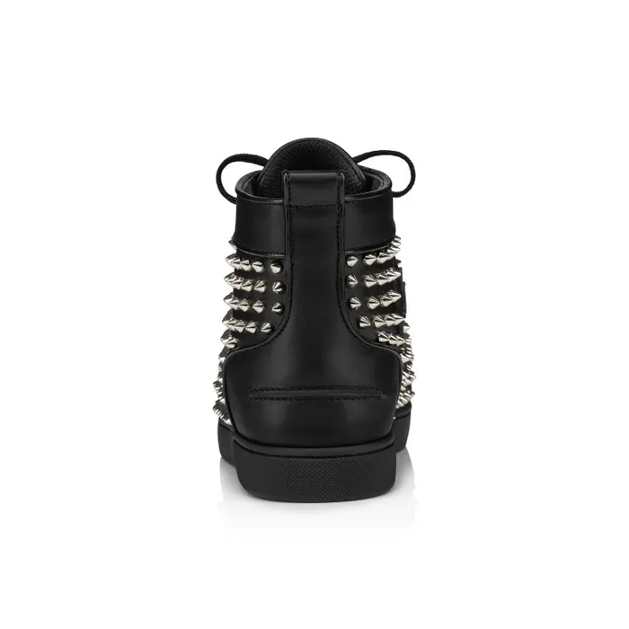 Women Louis Night Spikes HighTop Sneakers 8211 Calf Leather Nappa Leather And Spikes 8211 Black Christian Louboutin Sneakers