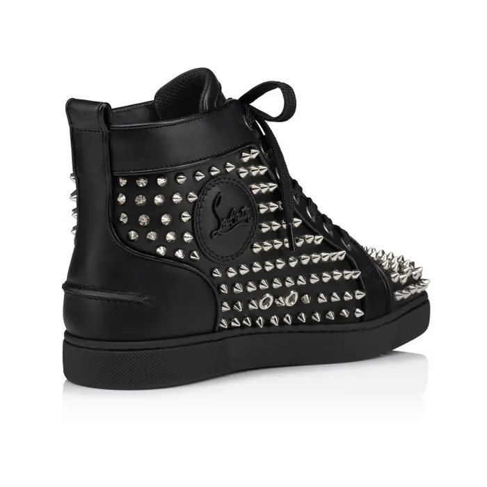Women Louis Night Spikes HighTop Sneakers 8211 Calf Leather Nappa Leather And Spikes 8211 Black Christian Louboutin Sneakers