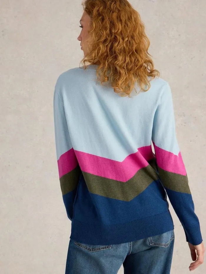 Women MAGGIE V NECK JUMPER Blue Multi White Stuff Knitwear Women MAGGIE V NECK JUMPER Blue Multi White Stuff Knitwear