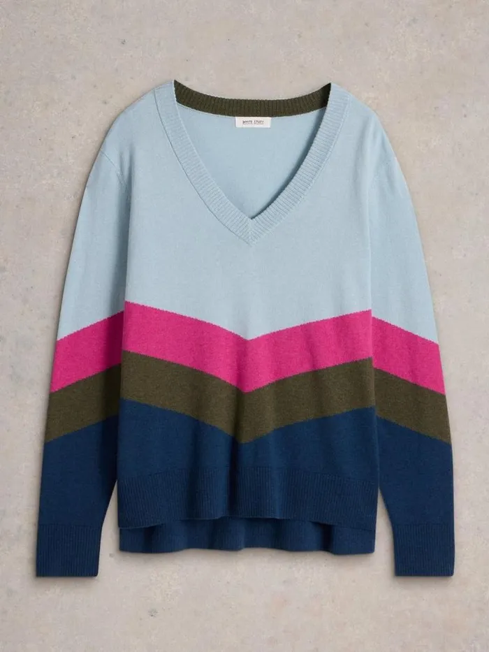 Women MAGGIE V NECK JUMPER Blue Multi White Stuff Knitwear Women MAGGIE V NECK JUMPER Blue Multi White Stuff Knitwear