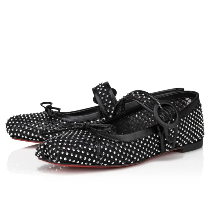 Women Mamastrapitina Ballerinas 8211 Strass Mesh And Nappa Leather 8211 Black Christian Louboutin Flats and Loafers