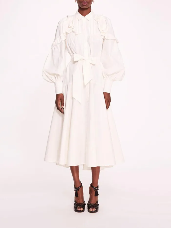 Women Marchesa Dresses Rosette Ruffle Midi Dress Ivory