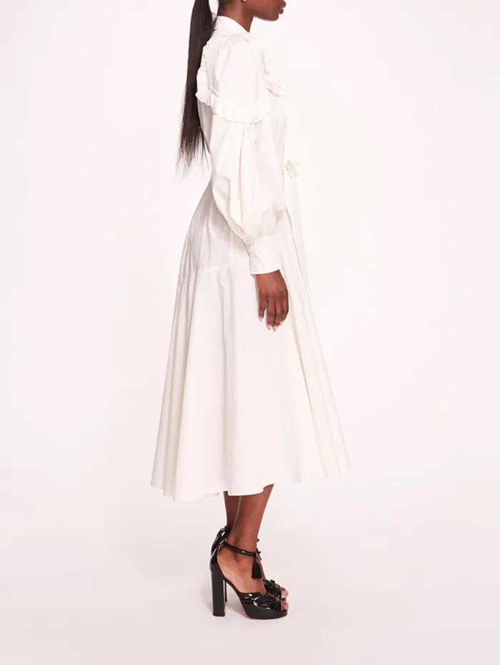 Women Marchesa Dresses Rosette Ruffle Midi Dress Ivory