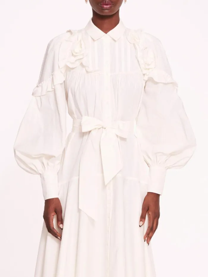 Women Marchesa Dresses Rosette Ruffle Midi Dress Ivory