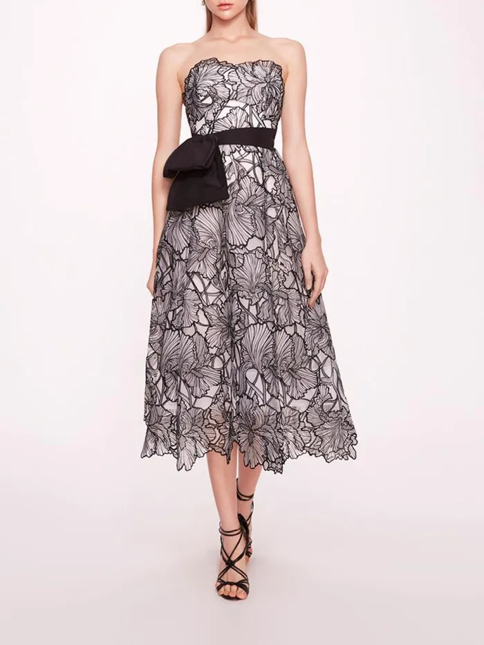 Women Marchesa Marchesa Notte Iris Cutwork Midi Dress Ivory Black