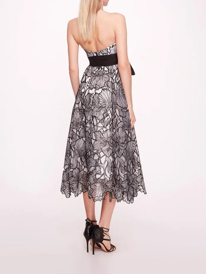 Women Marchesa Marchesa Notte Iris Cutwork Midi Dress Ivory Black