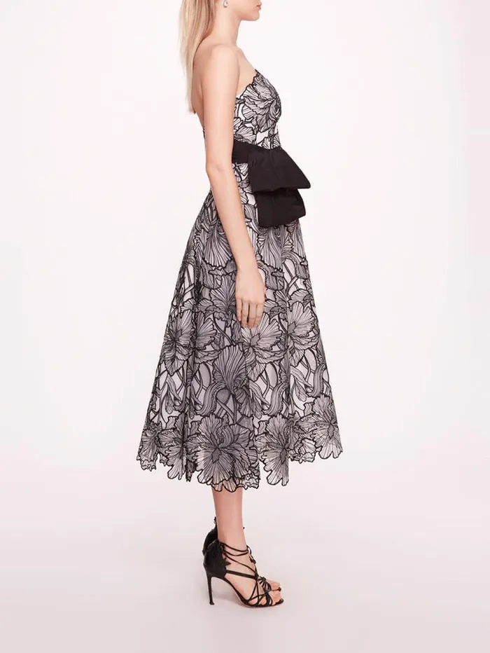 Women Marchesa Marchesa Notte Iris Cutwork Midi Dress Ivory Black