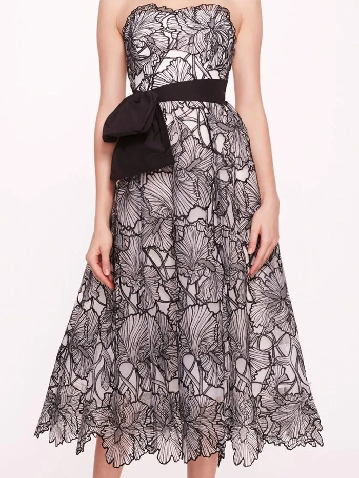 Women Marchesa Marchesa Notte Iris Cutwork Midi Dress Ivory Black