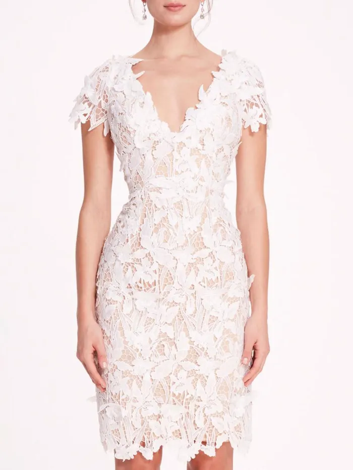 Women Marchesa Marchesa Notte Organic Lace Mini Dress Ivory