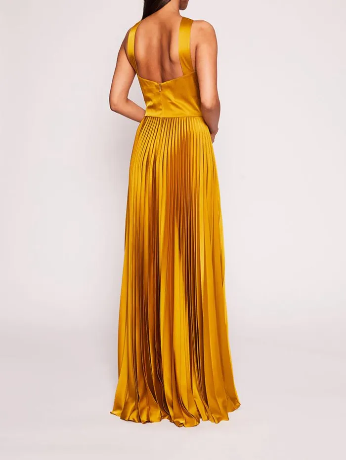 Women Marchesa Marchesa Notte Pleated Foil Gown Gold