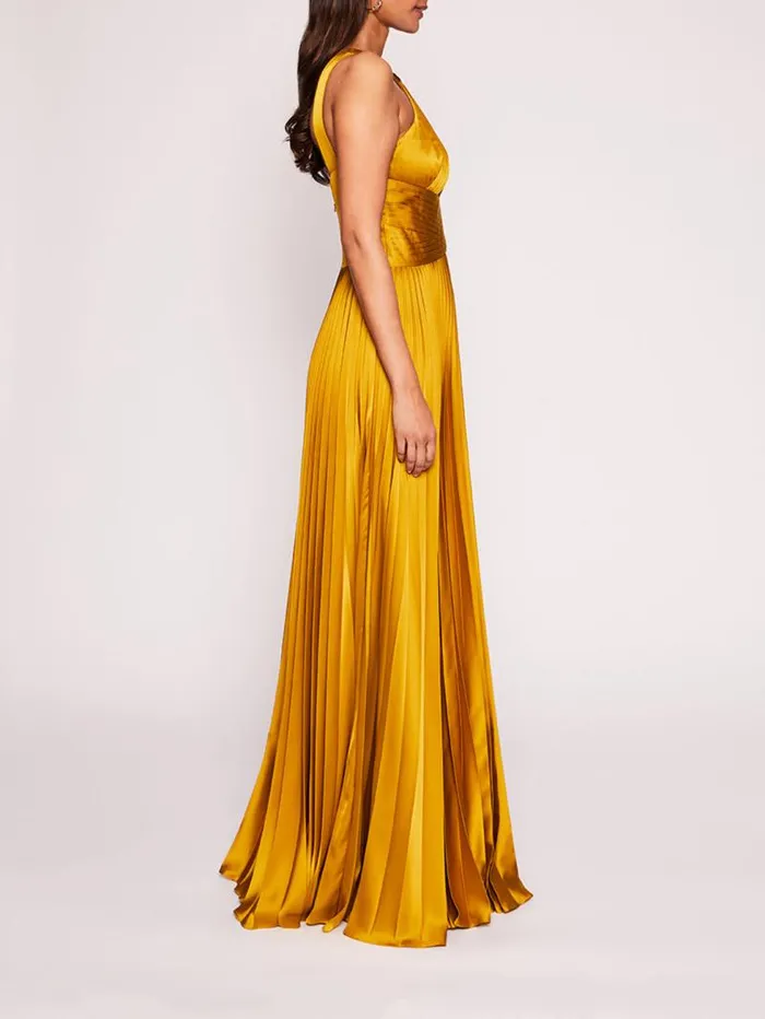 Women Marchesa Marchesa Notte Pleated Foil Gown Gold