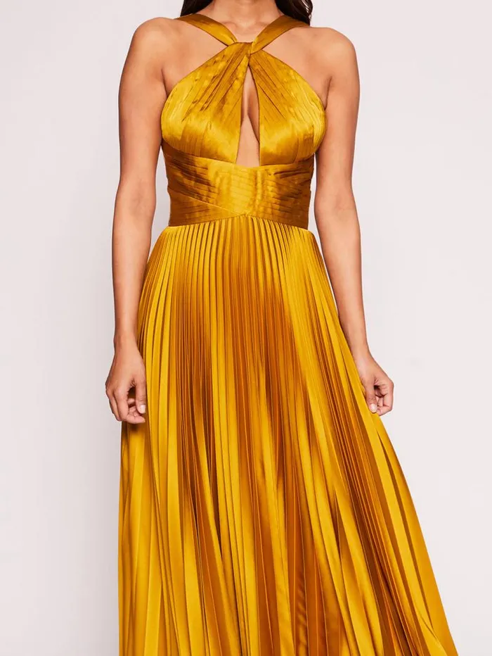 Women Marchesa Marchesa Notte Pleated Foil Gown Gold