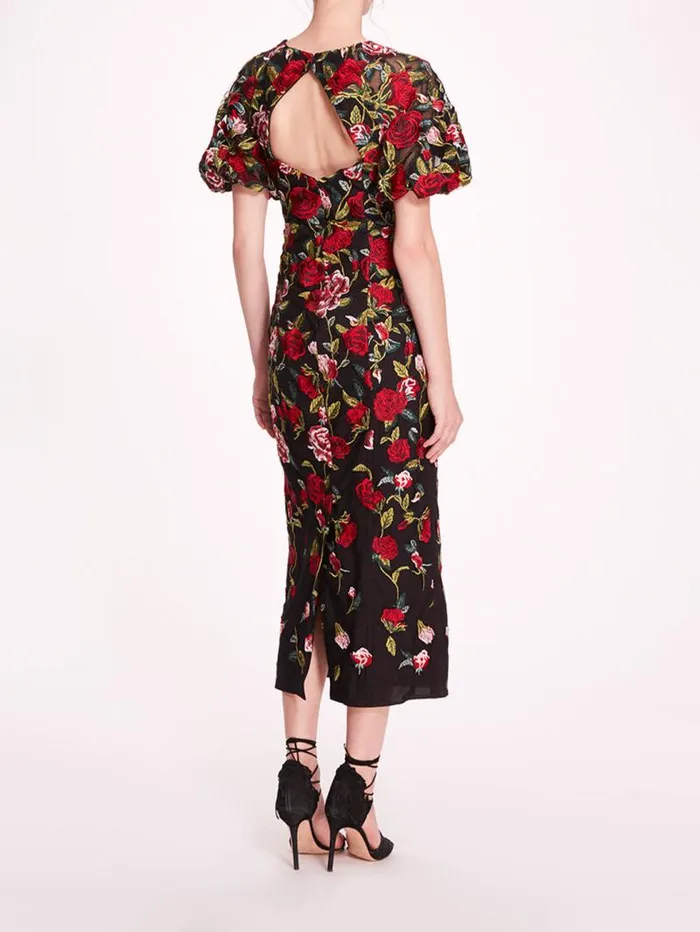 Women Marchesa Marchesa Notte Roses Tulle Midi Dress Black Red