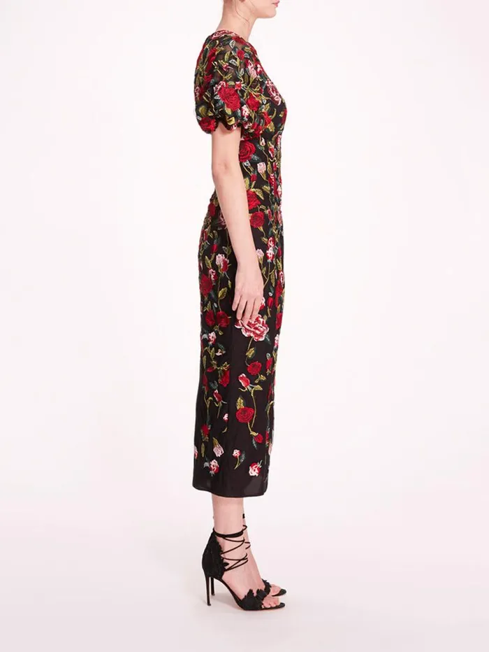 Women Marchesa Marchesa Notte Roses Tulle Midi Dress Black Red