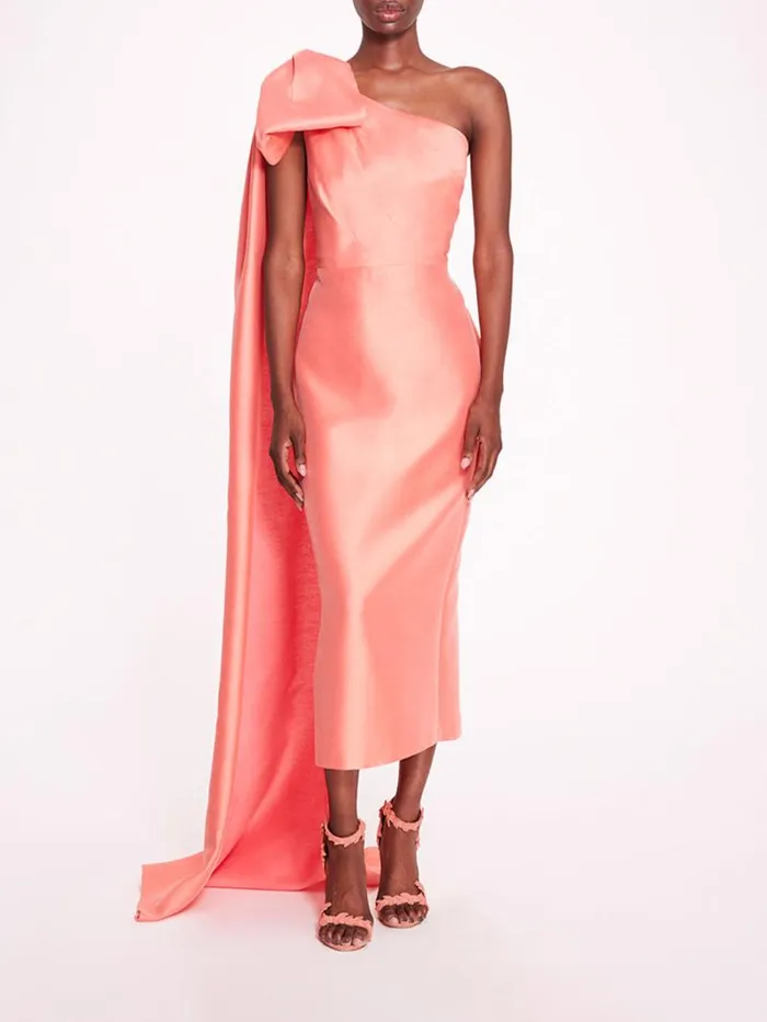Women Marchesa Marchesa Notte Silk Mikado Midi Dress Coral