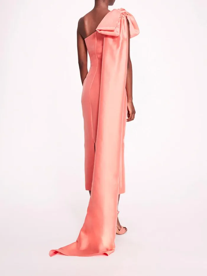 Women Marchesa Marchesa Notte Silk Mikado Midi Dress Coral