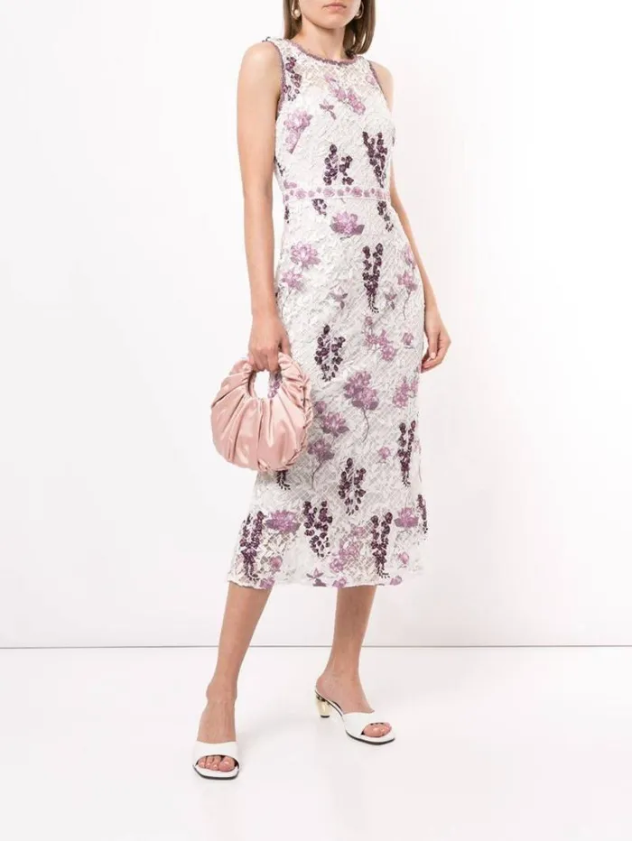 Women Marchesa Marchesa Notte Sleeveless Floral Guipure Dress Ivory Lilac