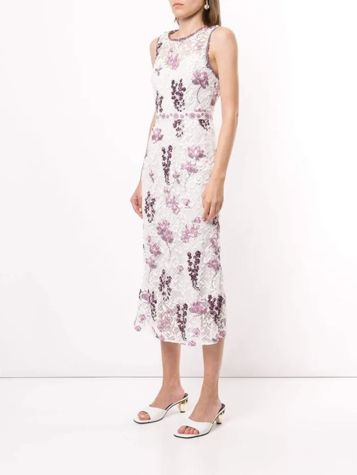 Women Marchesa Marchesa Notte Sleeveless Floral Guipure Dress Ivory Lilac