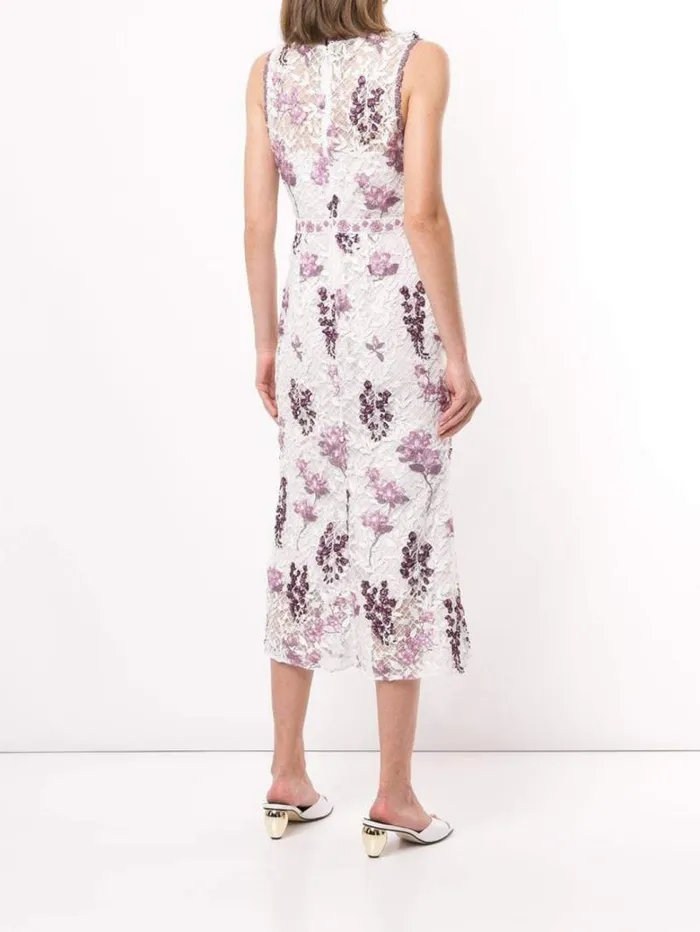 Women Marchesa Marchesa Notte Sleeveless Floral Guipure Dress Ivory Lilac