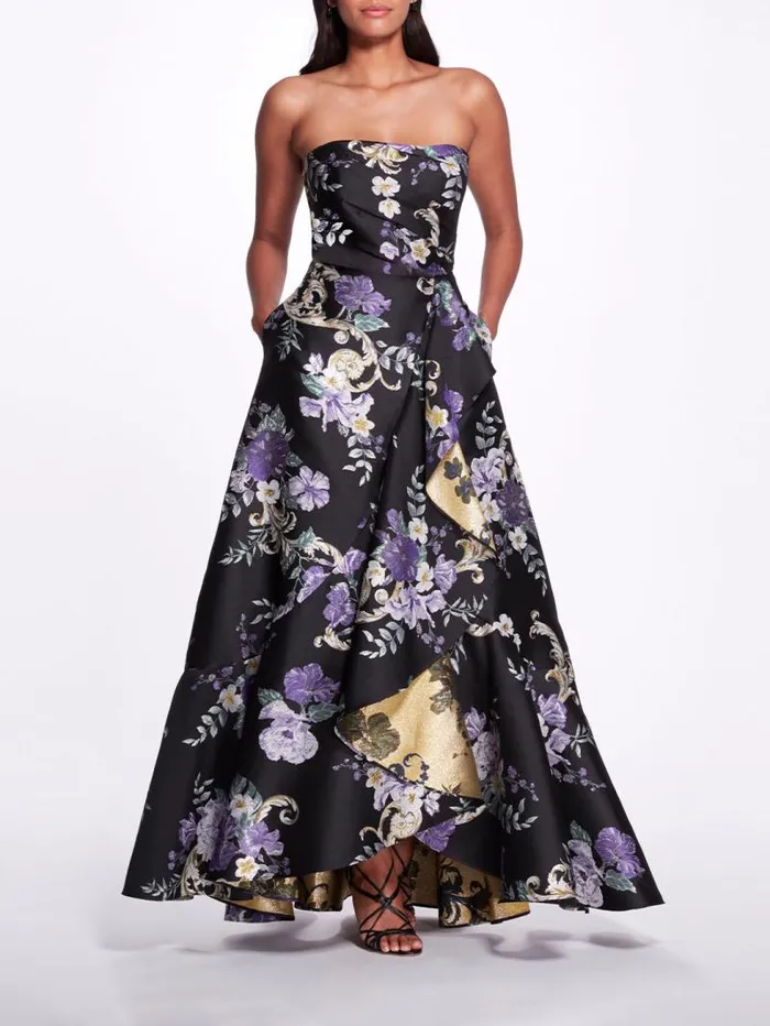 Women Marchesa Marchesa Notte Strapless Floral Gown Black