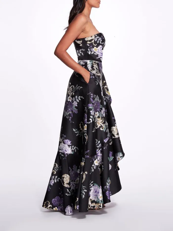 Women Marchesa Marchesa Notte Strapless Floral Gown Black