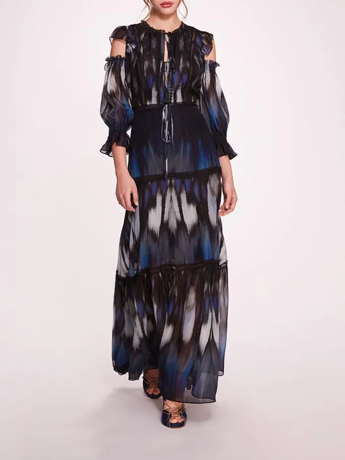 Women Marchesa Marchesa Rosa Abstract Viscose Maxi Dress Blue Multi