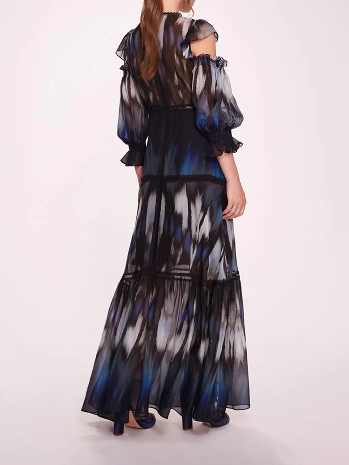 Women Marchesa Marchesa Rosa Abstract Viscose Maxi Dress Blue Multi