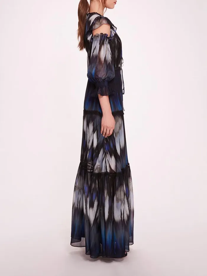Women Marchesa Marchesa Rosa Abstract Viscose Maxi Dress Blue Multi
