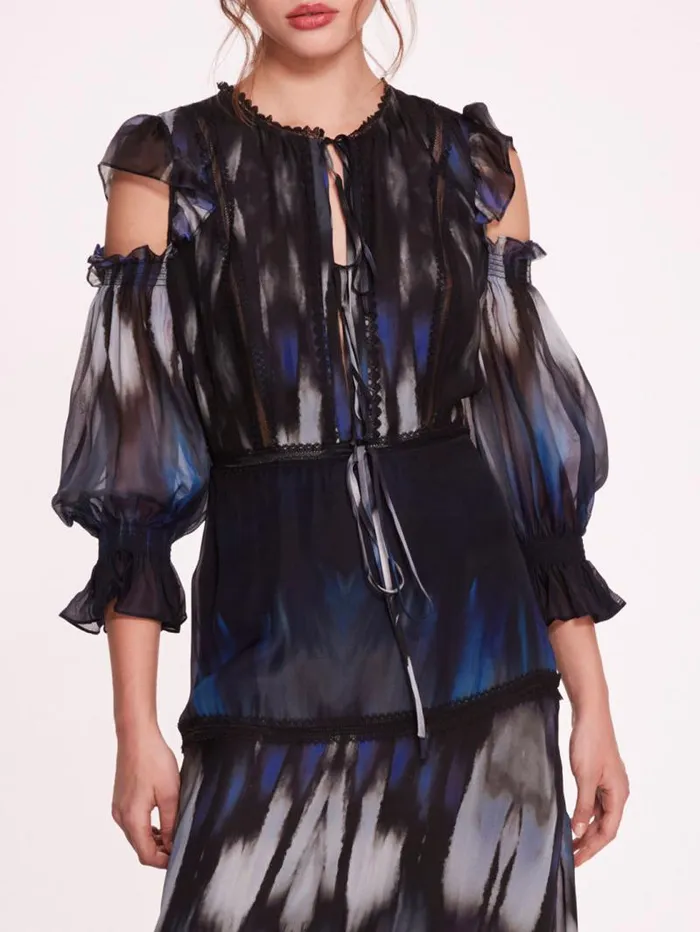Women Marchesa Marchesa Rosa Abstract Viscose Maxi Dress Blue Multi