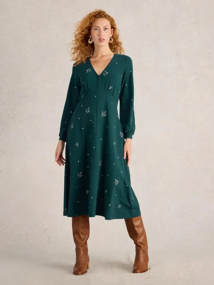 Women Megan Embroidered Midi Jersey Dress Teal Multi White Stuff Dresses