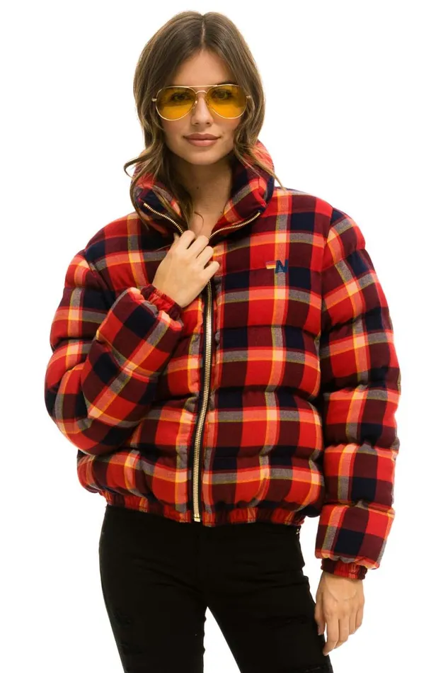 WomenMen Outerwear Aviator Nation APRES PLAID PUFFER JACKET 8211 RUGBY PLAID