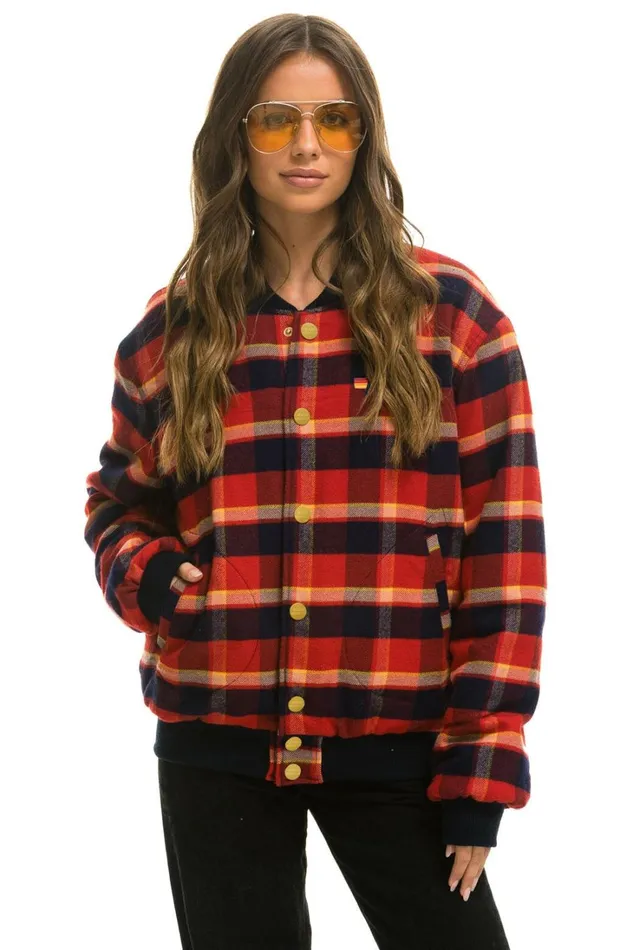 WomenMen Outerwear Aviator Nation PLAID UNISEX VARSITY JACKET 8211 RUGBY PLAID