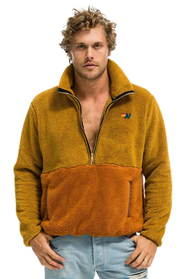 WomenMen Outerwear Aviator Nation TEDDY UNISEX HALF ZIP COLOR BLOCK JACKET 8211 HONEY WomenMen Outerwear Aviator Nation TEDDY UNISEX HALF ZIP COLOR BLOCK JACKET 8211 HONEY